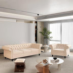 Living Room Chair, Modern Velvet Chesterfield Sofa Chair, Mid Century Single Sofa Couch Chair with Tufted Back and Rolled Arms, Accent Sofa Chair for Living Room Apartment, Beige