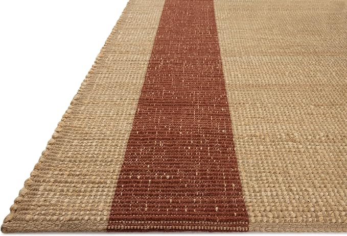 Loloi Leanne Ford Weatherstaff Collection WTS-02 Natural/Brick 2'-3" x 3'-9" Accent Rug Jute, Striped, Neutral, Entryway, Mudroom, Bathroom, and Kitchen