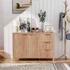 Fluted Sideboard Buffet Cabinet, 46.5" Modern Storage Cabinet with 2 Doors & 3 Drawers, Sideboard Console Table for Entryway,Living Room,Kitchen,Dinning Room-Natural Oak