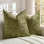 FUTEI Moss Green Flannel Throw Pillow Covers 18x18 Inch Set of 2,Soft Dimensional Textured Cushion Cases,Modern Home Decor for Couch Living Room