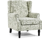 UIXE High Back Accent Chair, Fabric Upholstered Armchair for Living Room, Floral Printed Wingback Arm Chair with Solid Wood Legs, Retro Nailhead Trim Single Sofa Bedroom Reading Seat - Rococo Green