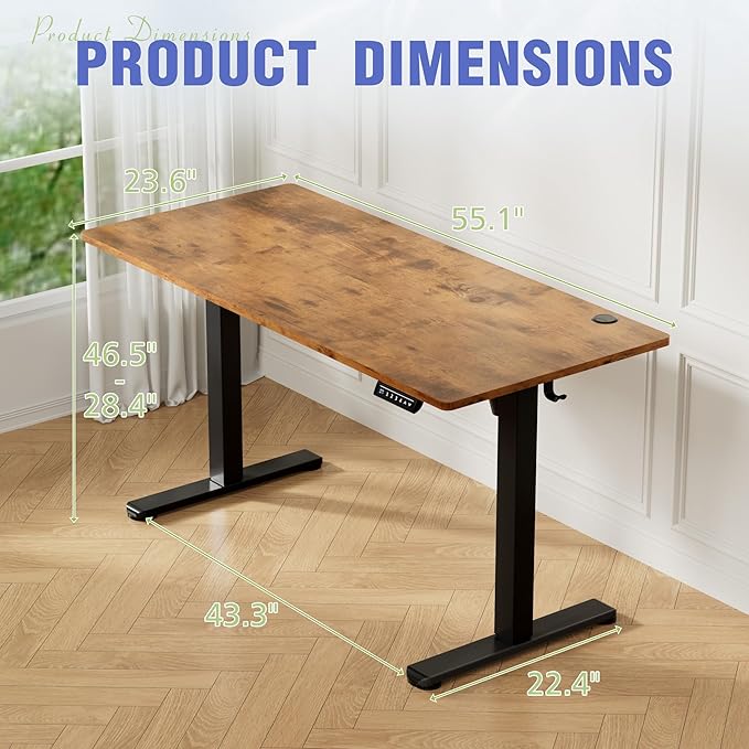 Homall Electric Standing Desk with Drawer, Height Adjustable Sit Stand Up Desk with 3 Memory Presets for Home Office Computer Desk with Two-Piece Desktop