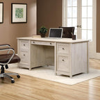 Sauder Edge Water Executive Desk, Chalked Chestnut, 65" Home Office Desk with Storage