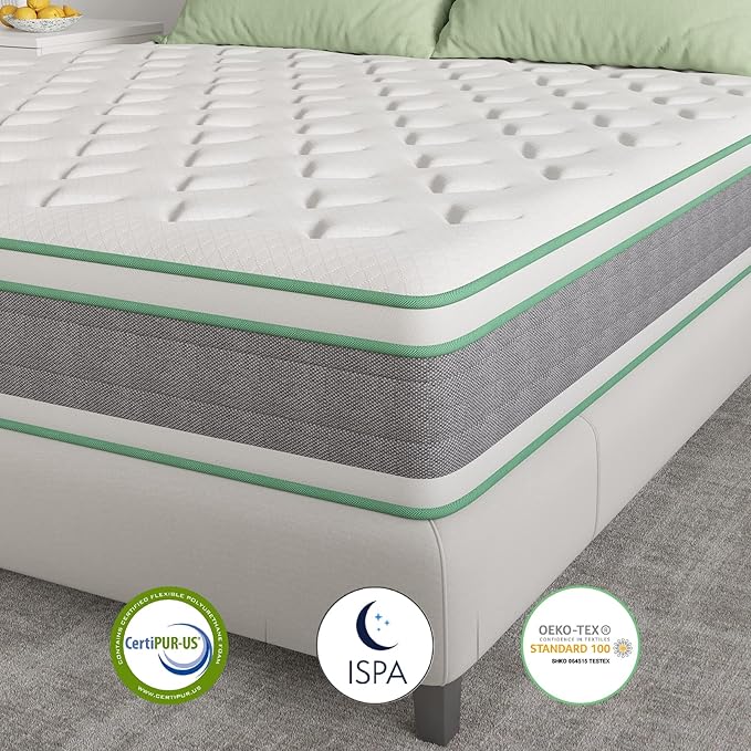 Novilla King Mattress 12 Inch Hybrid Mattress in a Box, Innerspring Mattresses with Gel Memory Foam for a Cool Sleep, Pressure Relief, Medium Firm with Pillow Top, Groove