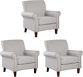 Prilinex Upholstered Living Room Chair Set of 3 - Large Comfy Fabric Accent Chair Single Sofa with Cushion, Rolled Armrest & Nailhead Trim, Mid Century Modern Armchair for Bedroom, Office, Grey