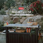 Keter Outdoor Rolling Table Cart for Food Prep, Storage, Bar & Grill, Dark Brown - Portable Kitchen Island Tabletop with Wheels for Drinks, Snacks, and Cooking