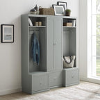 Crosley Furniture Harper 3-Piece Hall Tree and Storage Cabinet Set with Entryway Bench and Hooks for Hanging, Gray