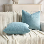 FUTEI Grey Blue Velvet Throw Pillow Covers 18x18 Inch Set of 2,Soft Embossed Leaf-Relief Textured Cushion Cases,Natural Home Decor for Couch Living Room