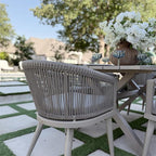 PURPLE LEAF Outdoor Dining Set for 8 All-Weather 9 Piece Patio Aluminium Dining Large Square Table and Rope Weave Chairs Included Cushions for Backyard Deck Indoor Patio Furniture Set Champagne