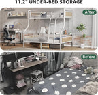 Metal Bunk Bed Twin Over Full, Industrial Bunkbeds Heavy Duty Bed with Safety Guard Rails and Space-Saving Design, Steel Bed for School, Bedroom (White)