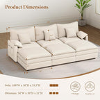 Vesgantti 108" Sectional Sleeper Sofa, 6-Seater Oversized Modular Cloud Couch with Movable Ottoman, Corduroy Large Sofa Bed Convertible Deep Seat Couches for Living Room, Bedroom and Apartment, Beige