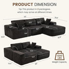 Apicizon 113" Sectional Sofa Couch for Living Room, 3 Seat Boneless Sofa with Chaise Longue, L-Shape Modular Sectional Couches with Deep Seat for Apartment，No Assembly Required (Stripe Corduroy Black)
