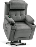 MCombo Small Triple Motor Power Lift Recliner Chair with Massage and Heat for Petite Elderly People, Adjustable Headrest, Infinite Position, USB Ports, Fabric 7664 (Grey, Small)