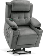 MCombo Small Triple Motor Power Lift Recliner Chair with Massage and Heat for Petite Elderly People, Adjustable Headrest, Infinite Position, USB Ports, Fabric 7664 (Grey, Small)