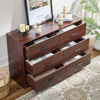 LIDYUK Dark Cherry Dresser for Bedroom, 6 Drawer Dressers & Chests of Drawers, Modern Wood Dresser, 48 Inches Wide Chest of Drawers for Bedroom, Hallway, Living Room