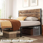 Queen Bed with Headboard and Footboard, with Under Bed Storage, All-Metal Support System, No Box Spring Needed, Easy Assembly, Vintage Brown