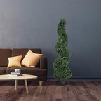 Pure Garden Faux Tree Boxwood Topiary Plant (Set of 2) - 50-Inch Spiral Artificial Tree with Realistic Leaves and Planter - Indoor and Outdoor Artificial Plants for Home Decor