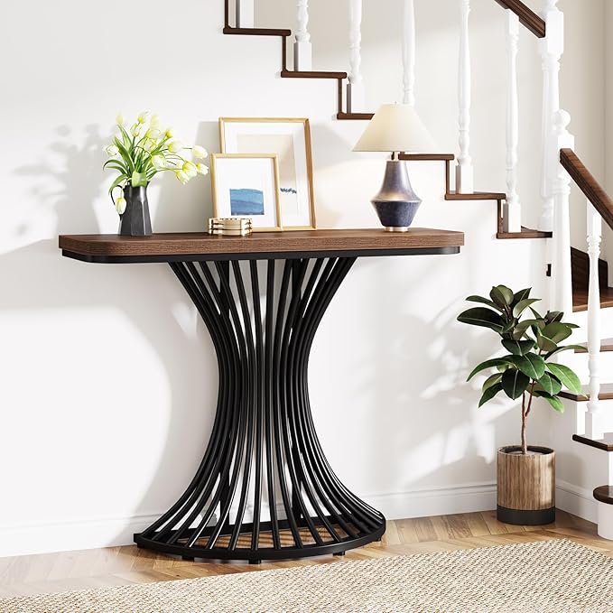 Tribesigns Console Table, Industrial Entryway Table with Geometric Metal Base, 39-Inch Small Sofa Accent Table for Entrance, Living Room, Hallway, Rustic Brown (Rustic Brown)