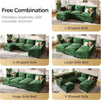 KKL 91.3" Modular Sectional Sofa, L-Shaped 4 Seater Cloud Couch with Ottoman, Chenille Modern Sectional Couches for Living Room, Apartment, Green