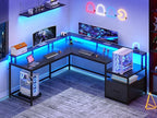 SEDETA L Shaped Gaming Desk, 66" Home Office Desk with Wood File Drawer & Power Outlet, Corner Gaming Computer Desk with Led Lights, Monitor Shelf and Printer Storage Shelves, Two Person Desk, Black