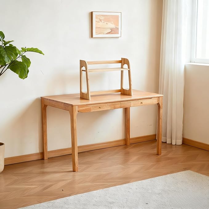 40"x24" Solid Wood Desk with Drawers,Wood Writing Desk for Small Spaces, Home Office Desks for Work, Gaming Study PC Desk for Bedroom, Student Computer Desks(Natural Wood Color, 40 inch)