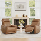 Watson & Whitely Genuine Leather Power Recliner Chairs for Adults, Swivel Glider Recliner Chair for Living Room with Charging Ports, Saddle