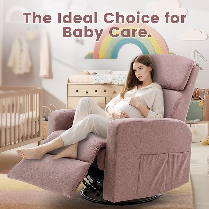 Power Swivel Recliner Chairs for Adults, Electric Glider Rocking Chair Nursery, Glider Recliner Nursery Chair with Classified Side Pocket, Nursery Rocking Chairs with USB and Type-C Ports