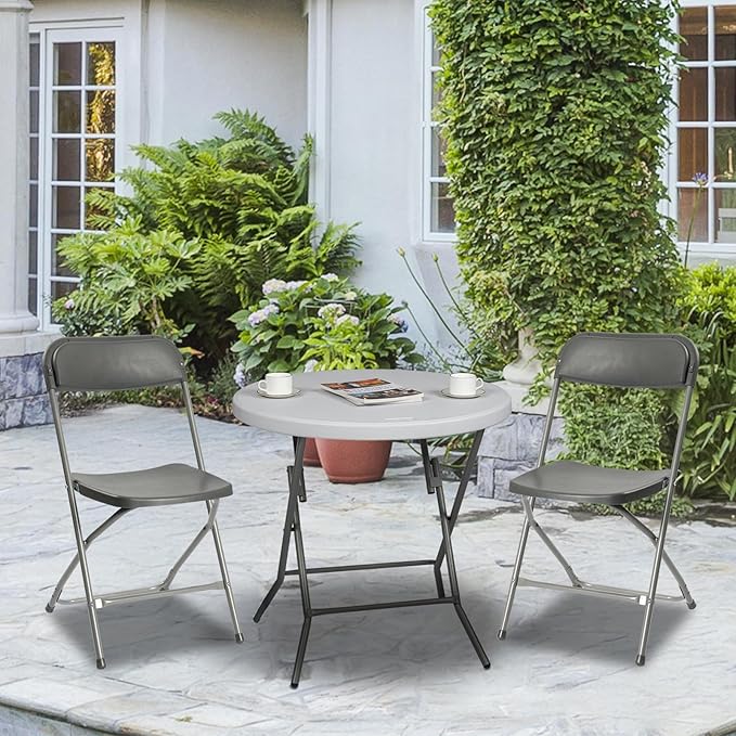 10 Pack Plastic Folding Chairs, Portable Party Chairs, Stackable Commercial Seats with Steel Frame for Home Office Wedding Party Indoor Outdoor Events Chairs, 350lbs Capacity,Gray