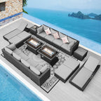 NICESOUL 18 Piece Patio Furniture Set with Fire Pit, Luxury Full Size Patio Sets with Fire and Matching Chaise Loungers, Extra Large 14-Seater Outdoor Seating Sectional Comfy Wide Deep High Back, Grey