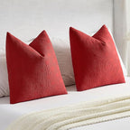 FUTEI Christmas Red Chenille Decorative Throw Pillow Covers 16x16 Inch Set of 2,Soft Cozy Striped Geometric Patterns Cushion Cases,Modern Home Decor for Couch Bed Living Room