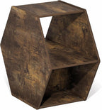 Furinno Simple Design Coffee Table, Hexagon Modern Coffee Table with Open Shelf, Vertical or Horizontal Side Table, for Living Room, Bedroom, Home Office, Amber Pine