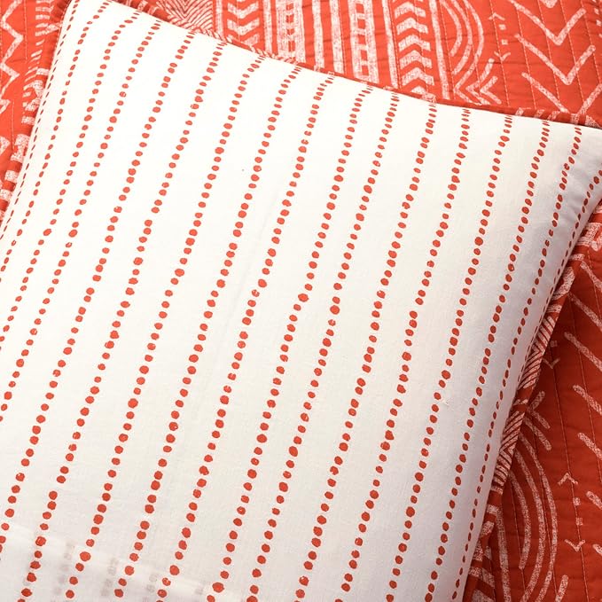 Lush Decor Hygge Geo Pattern Striped 3 Piece Quilt Bedding Set, Full/Queen, Burnt Orange