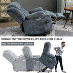 Power Lift Recliner Chair, 350lb Capacity with 8-Point Massage & Heating, USB/Type-C Ports & Cup Holders, Heavy Duty Chenille Recliner for Elderly, Blue Grey
