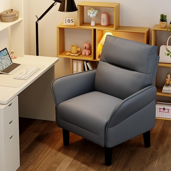 HAOBO Home Modern Accent Chair Upholstered Faux Leather Armchair for Bedroom Living Room Chairs Office Chair Leisure Chairs Grey Set of 2