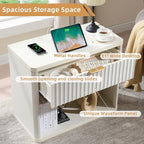 LEYAOYAO 31" Wide Fluted Nightstand Set of 2 with Charging Station, Oversized Extra Large 1 Drawer Night Stand with Golden Handle, White Wood Bedside Table Tall End Tables,for Bedroom, Living Room