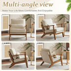 VINGLI Solid Wood Wide Armrests Accent Chair Set of 2,Upholstered Mid Century Modern Chair with Pillow,Farmhouse Arm Chair Comfy Reading Chair,Chairs Living Room,Bedroom,Guest Room,Linen Fabric,Beige