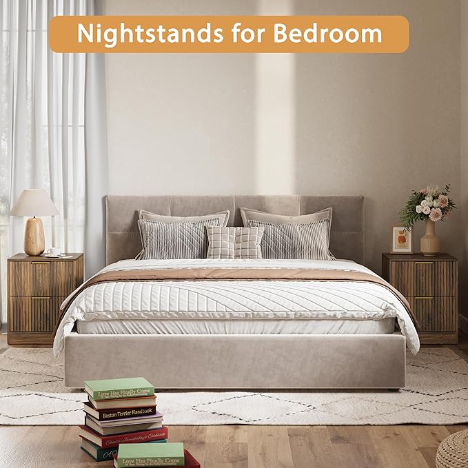 3-Piece Modern Bedroom Furniture Set, Wide 7-Drawer Dresser & 2-Drawer Nightstands Set of 2, Natural Wood Dresser and Nightstand Sets for Bedroom, Hallway, Walnut