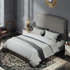 Queen Size Upholstered Platform Bed Frame with 56" Headboard, Soft Boucle Fabric, Mid-Century Modern Design, No Box Spring Required, Easy Assembly, Grey