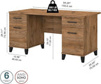 Bush Furniture 60-inch Home Office Desk with Drawers, Large Computer Table with Storage, Transitional Style, Somerset Collection, Fresh Walnut