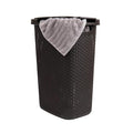 Mind Reader Slim Laundry Hamper with Lid, 60L Clothes Basket, Premium Wicker Design, Plastic, Brown