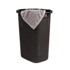 Mind Reader Slim Laundry Hamper with Lid, 60L Clothes Basket, Premium Wicker Design, Plastic, Brown