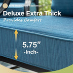 Patio Furniture Set, 4 Pcs Metal Outdoor Conversation Set, 2 Swivel Chairs and 3 Seater Sofa with 5.75" Extra Thick Cushion and Gas Fire Pit Table for Backyard Deck, Gemstone Blue