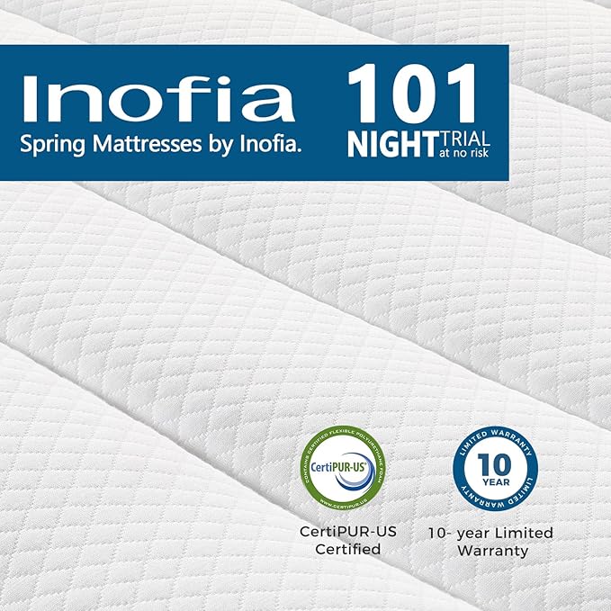 Inofia Twin XL Mattress, 10 Inch Hybrid Innerspring Single Mattress Cool Bed, Breathable Soft Knitted Fabric Cover, Twin XL Size