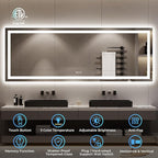96x36 Inch LED Bathroom Mirror with Lights Front and Backlit Lighted Vanity Mirror for Bathroom Wall with 3 Colors Dimmable Anti-Fog Memory Shatter-Proof IP54 Waterproof Horizontal/Vertical