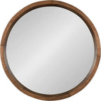 Kate and Laurel Hutton Round Decorative Modern Wood Frame Wall Mirror, 22 Inch Diameter, Natural Rustic