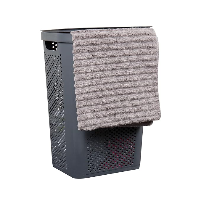 Mind Reader 60L Slim Laundry Hamper, Clothes Basket, Lid, Ventilated, Plastic, Set of 2, Gray