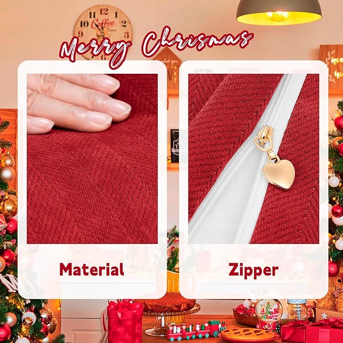 ZWJD Christmas Pillow Covers 18x18 Set of 2 Chenille Throw Red Cushion Covers with Elegant Design Soft and Luxurious Decorative Pillows for Couch, Bed, and Christmas Decor