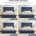 VELOCAVA Queen Size Upholstered Bed Frame with 51.77" Tall Headboard and Soft Rounded Corners, Side Storage Drawers, 12-Slat Support, No Box Spring Needed, Linen-Blend Fabric, Dusty Blue