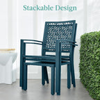 Best Choice Products 3-Piece Outdoor Bistro Set, Stackable Modern Steel Furniture for Porch, Garden w/ 2 Chairs, Table, Geometric Decor - Peacock Blue