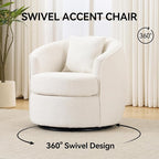 Swivel Accent Chair, Modern Upholstered Boucle Barrel Arm Chairs with Pillow for Living Room, 360 Degree Round Swivel Sherpa Armchair with Round Base for Bedroom Club (1, Cream)